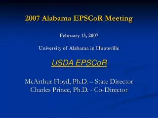 2007 Alabama EPSCoR Meeting February 13, 2007 University of Alabama in Huntsville