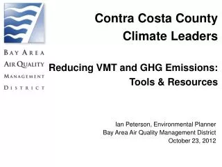 Contra Costa County Climate Leaders Reducing VMT and GHG Emissions: Tools &amp; Resources