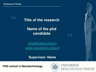 Title of the research Name of the phd candidate