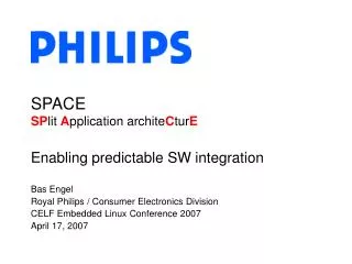 SPACE SP lit A pplication archite C tur E Enabling predictable SW integration