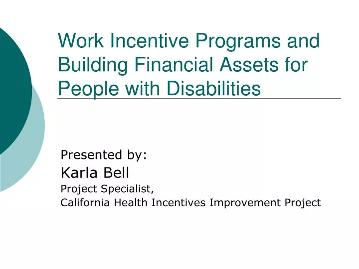 work incentive programs and building financial assets for people with disabilities