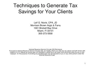 Techniques to Generate Tax Savings for Your Clients