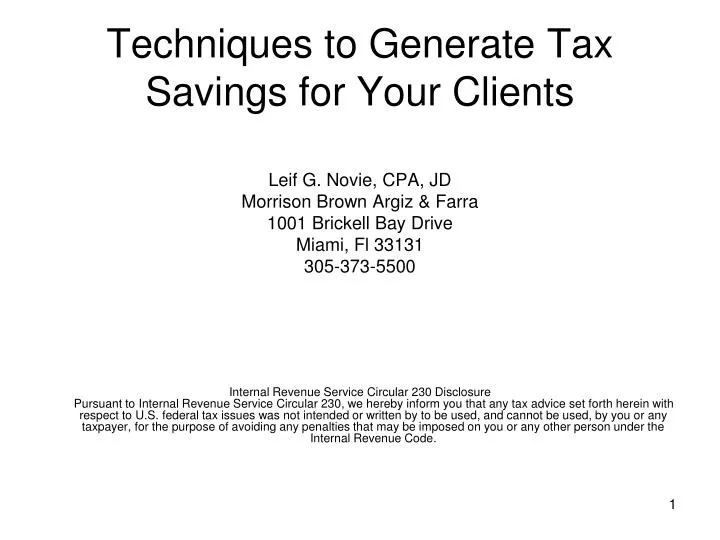 techniques to generate tax savings for your clients