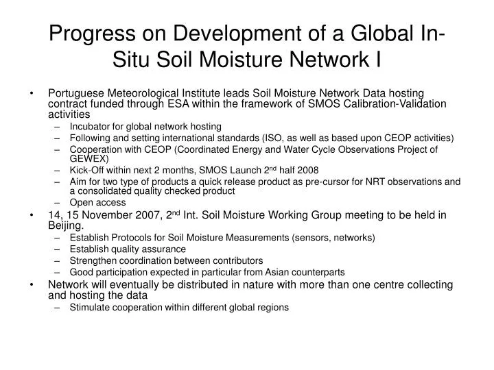 progress on development of a global in situ soil moisture network i