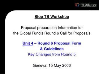 Stop TB Workshop Proposal preparation Information for