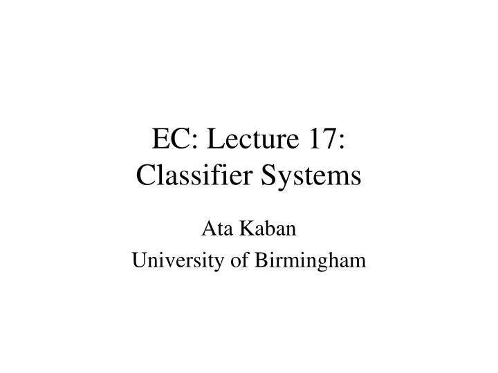 ec lecture 17 classifier systems