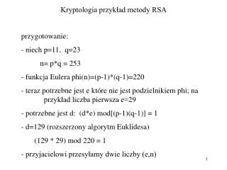 Kryptologia przykład metody RSA