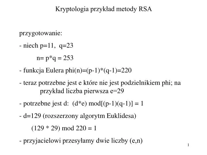 kryptologia przyk ad metody rsa
