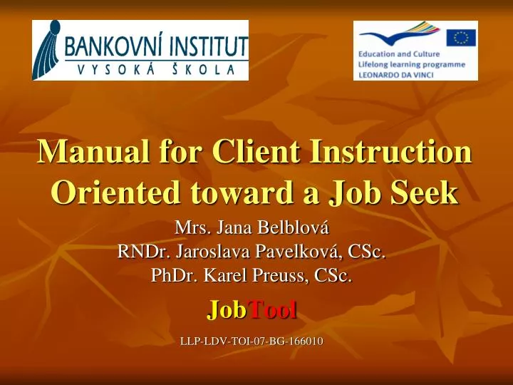 manual for client instruction oriented toward a job seek