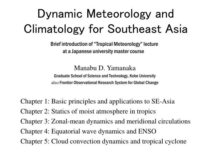 dynamic meteorology and climatology for southeast asia