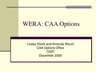 WERA: CAA Options