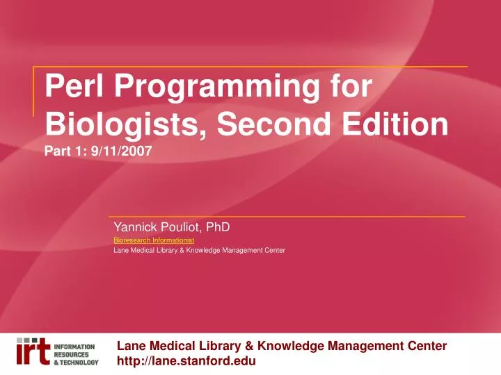 perl programming for biologists second edition part 1 9 11 2007