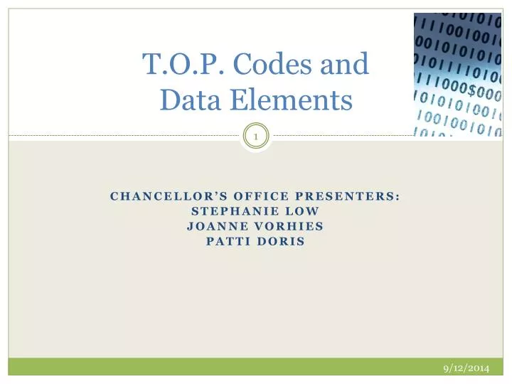t o p codes and data elements