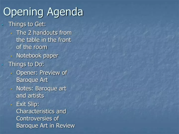 opening agenda