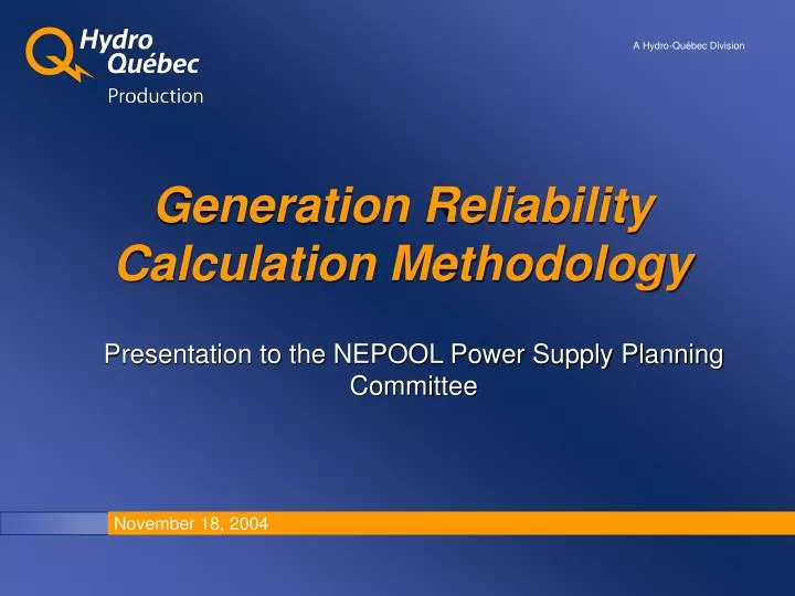 generation reliability calculation methodology