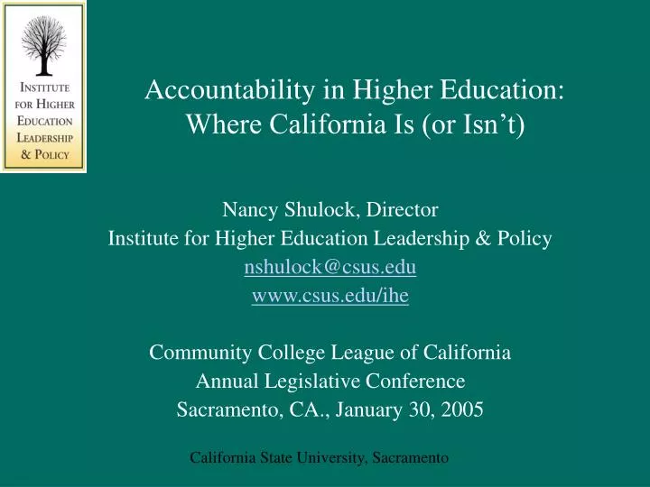 accountability in higher education where california is or isn t