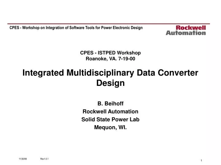 cpes istped workshop roanoke va 7 19 00 integrated multidisciplinary data converter design