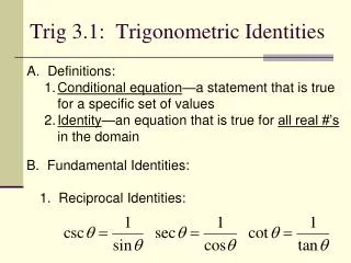 Trig 3.1: Trigonometric Identities
