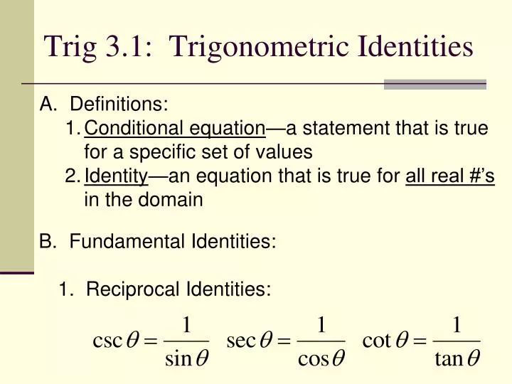 trig 3 1 trigonometric identities