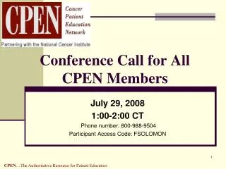 Conference Call for All CPEN Members