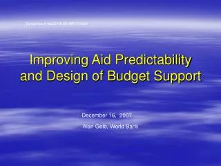 Improving Aid Predictability and Design of Budget Support