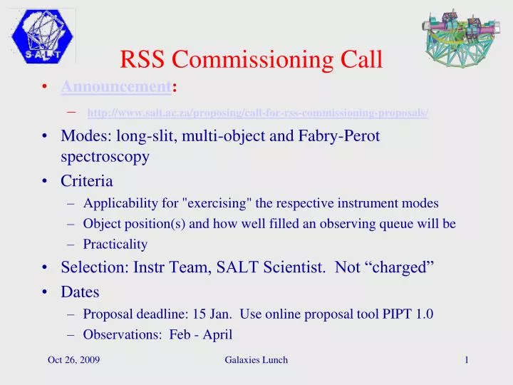 rss commissioning call