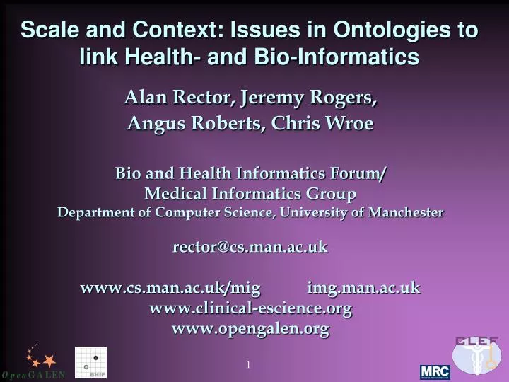 scale and context issues in ontologies to link health and bio informatics