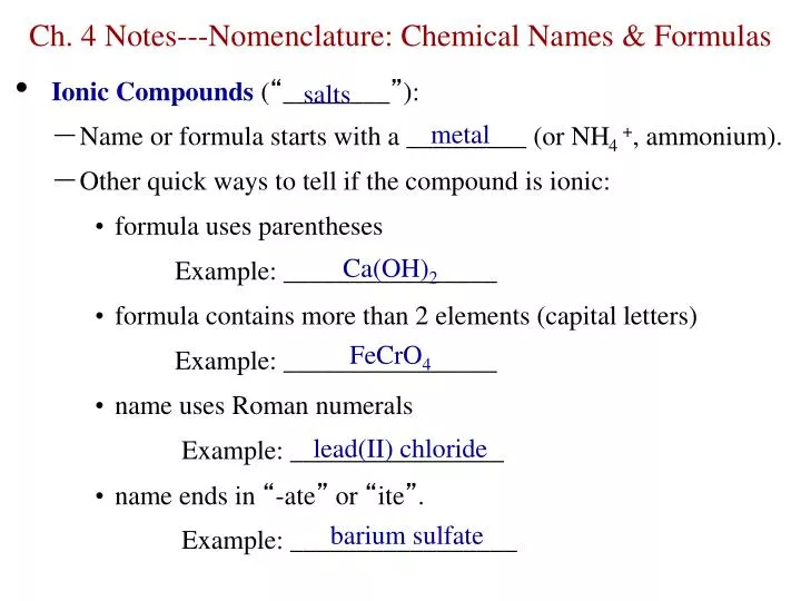 ch 4 notes nomenclature chemical names formulas