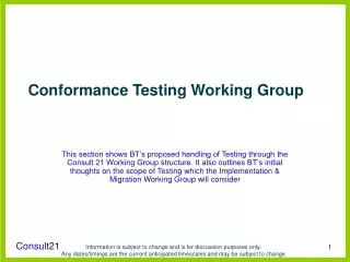 Conformance Testing Working Group