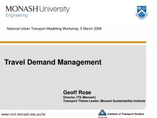National Urban Transport Modelling Workshop, 5 March 2008