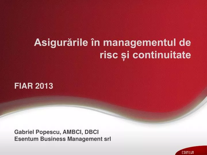 asigur rile n managementul de risc i continuitate