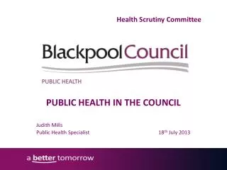 PUBLIC HEALTH IN THE COUNCIL Judith Mills
