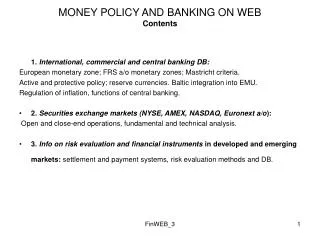 MONEY POLICY AND BANKING ON WEB Contents