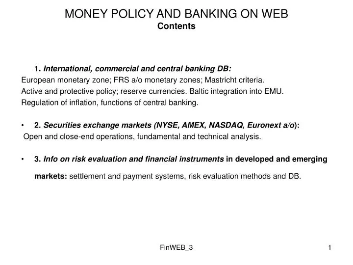 money policy and banking on web contents