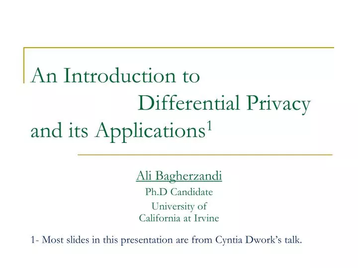 an introduction to differential privacy and its applications 1