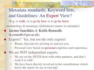 Metadata standards, Keyword lists, and Guidelines: An Expert View?