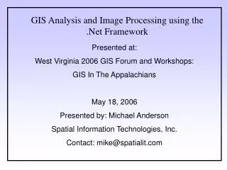 GIS Analysis and Image Processing using the .Net Framework