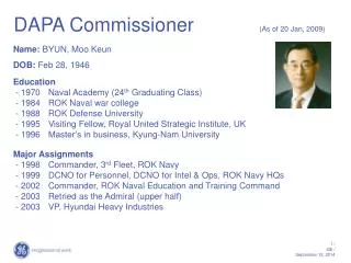 DAPA Commissioner (As of 20 Jan, 2009)