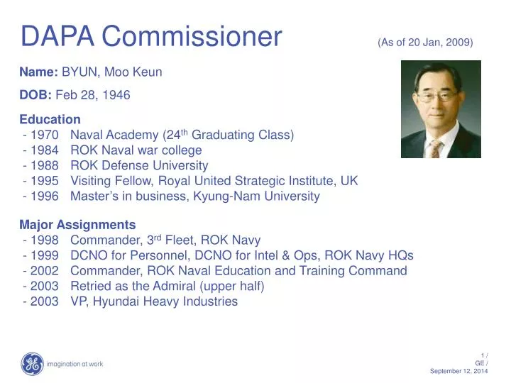 dapa commissioner as of 20 jan 2009
