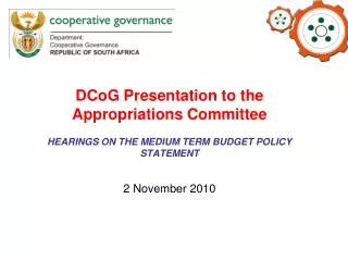 DCoG Presentation to the Appropriations Committee