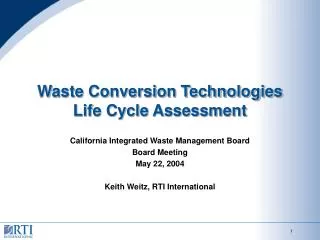 Waste Conversion Technologies Life Cycle Assessment