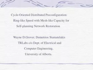 Cycle-Oriented Distributed Preconfiguration: