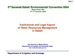 Institutional and Legal Aspect of Water Resources Management in Sabah