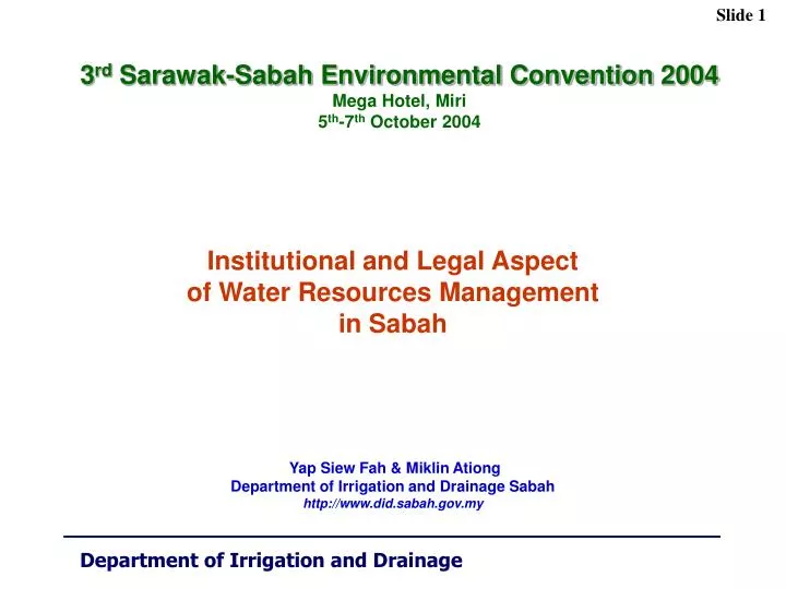 institutional and legal aspect of water resources management in sabah