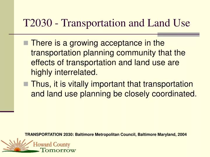 t2030 transportation and land use