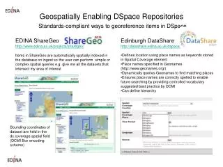 Geospatially Enabling DSpace Repositories Standards-compliant ways to georeference items in DSpace