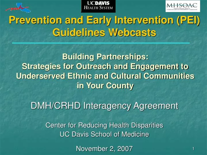 prevention and early intervention pei guidelines webcasts