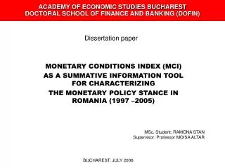 ACADEMY OF ECONOMIC STUDIES BUCHAREST DOCTORAL SCHOOL OF FINANCE AND BANKING (DOFIN)