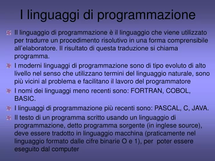 i linguaggi di programmazione