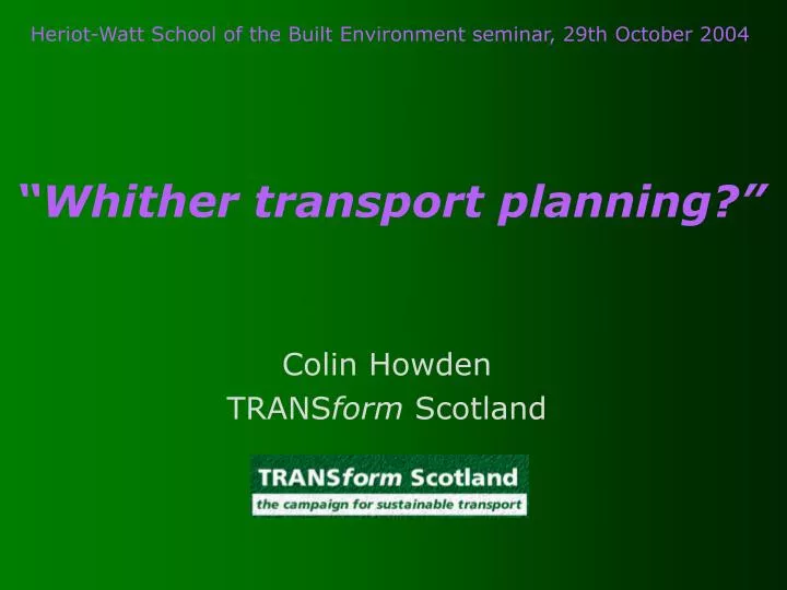 whither transport planning